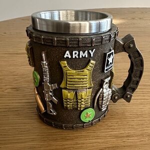 Army-Themed Brown and Silver Mug